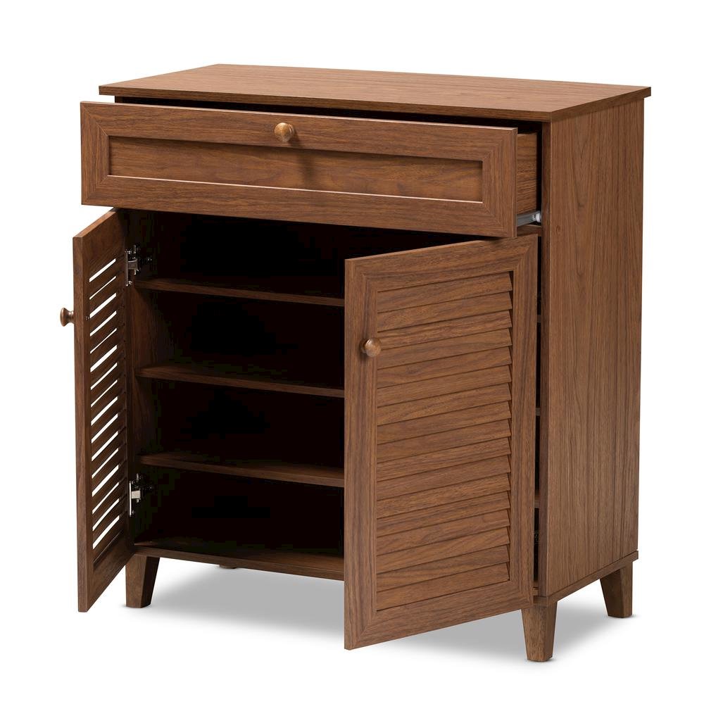 Walnut Finished 4-Shelf Wood Shoe Storage Cabinet with Drawer