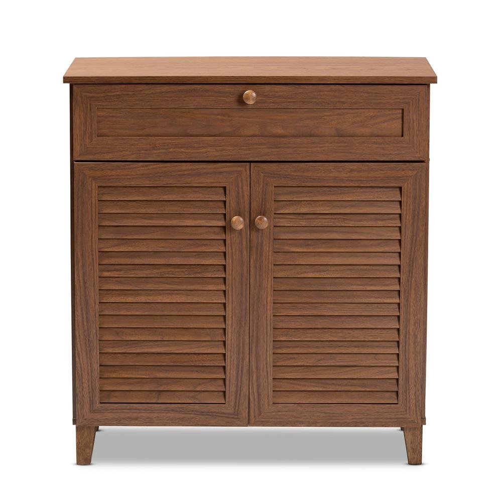 Walnut Finished 4-Shelf Wood Shoe Storage Cabinet with Drawer