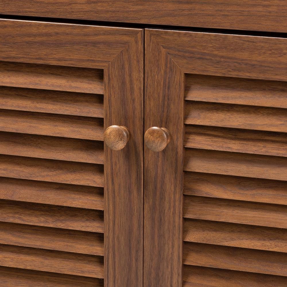 Walnut Finished 4-Shelf Wood Shoe Storage Cabinet with Drawer