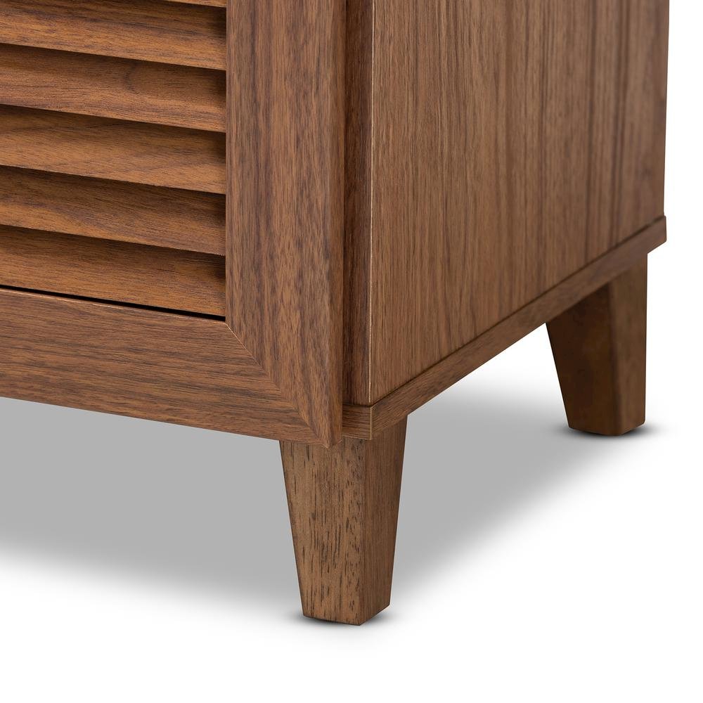 Walnut Finished 4-Shelf Wood Shoe Storage Cabinet with Drawer