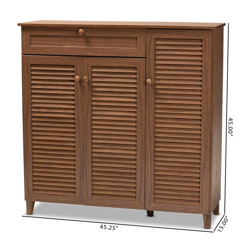 Walnut Finished 11-Shelf Wood Shoe Storage Cabinet with Drawer