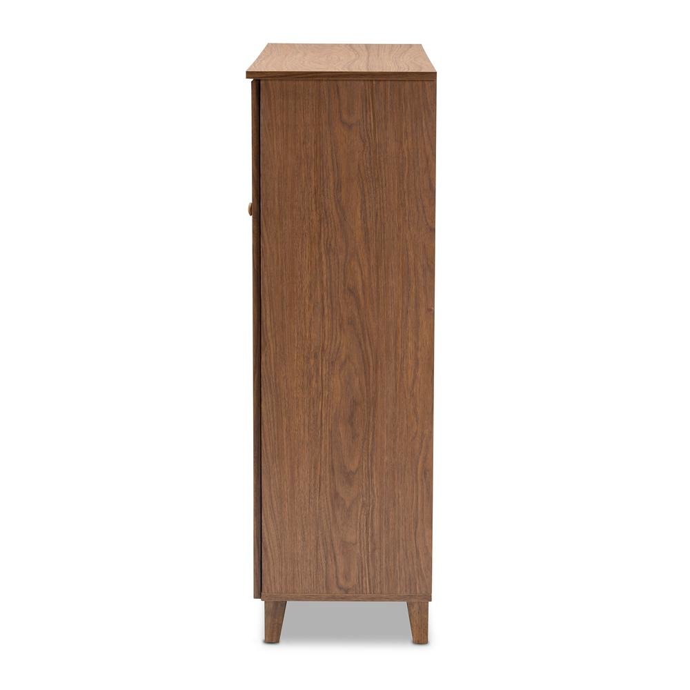 Walnut Finished 11-Shelf Wood Shoe Storage Cabinet with Drawer