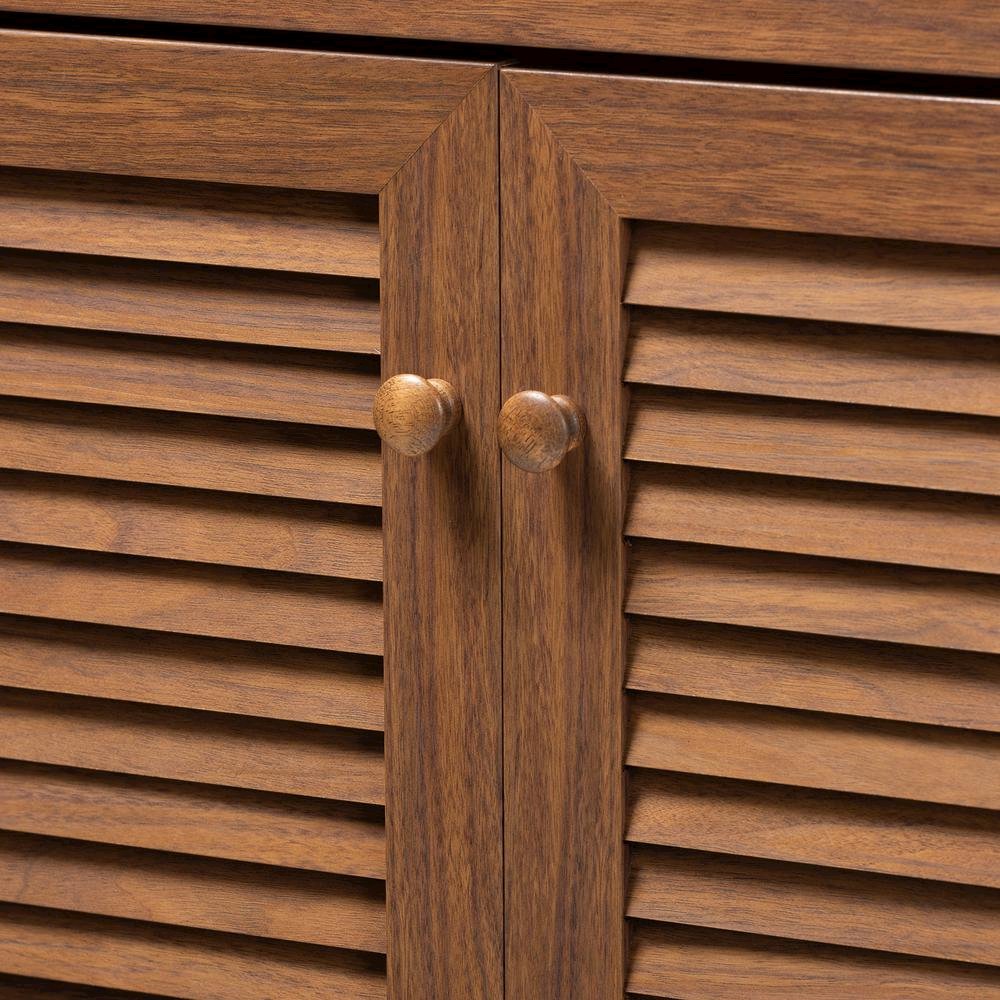 Walnut Finished 11-Shelf Wood Shoe Storage Cabinet with Drawer