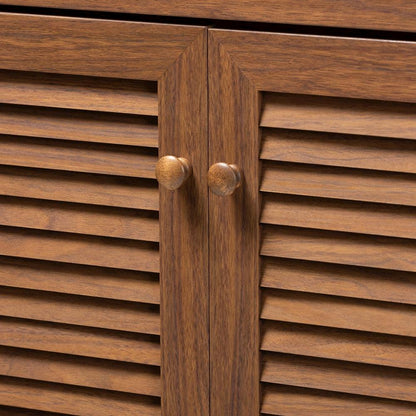 Walnut Finished 11-Shelf Wood Shoe Storage Cabinet with Drawer
