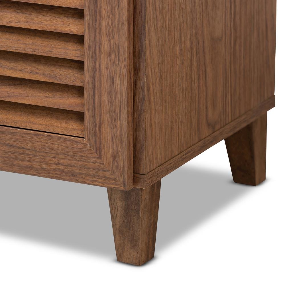 Walnut Finished 11-Shelf Wood Shoe Storage Cabinet with Drawer