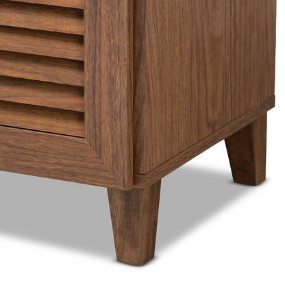 Walnut Finished 11-Shelf Wood Shoe Storage Cabinet with Drawer