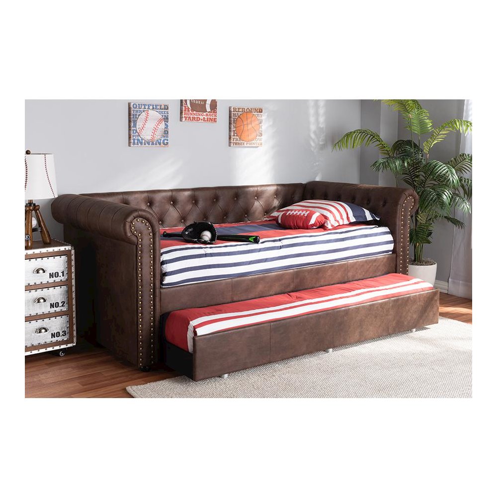 Leather Upholstered Daybed with Trundle