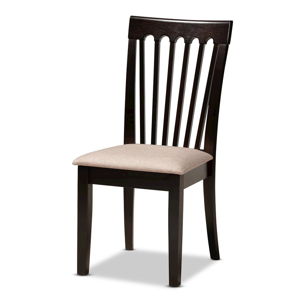 Sand Fabric Upholstered and Dark Brown Finished Wood 5-Piece Dining Set