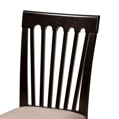 Sand Fabric Upholstered and Dark Brown Finished Wood 5-Piece Dining Set