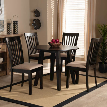 Sand Fabric Upholstered and Dark Brown Finished Wood 5-Piece Dining Set