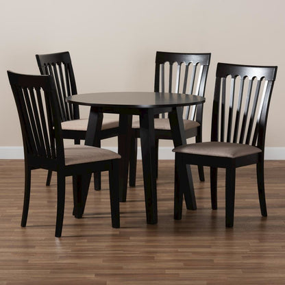 Sand Fabric Upholstered and Dark Brown Finished Wood 5-Piece Dining Set