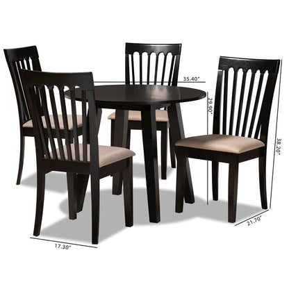 Sand Fabric Upholstered and Dark Brown Finished Wood 5-Piece Dining Set