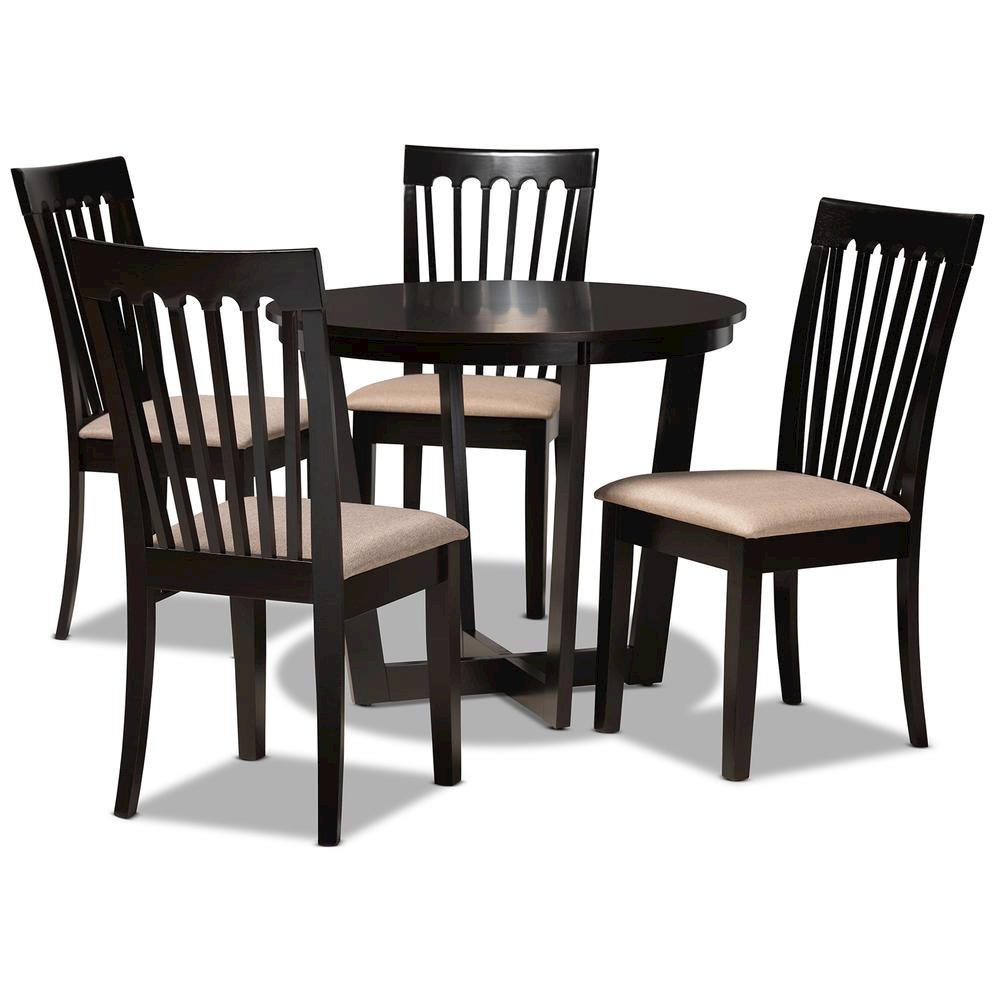 Sand Fabric Upholstered and Dark Brown Finished Wood 5-Piece Dining Set