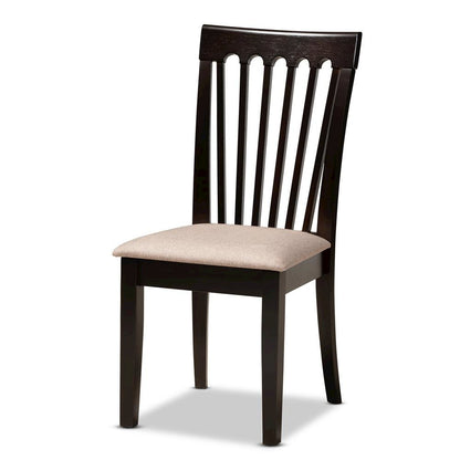 Sand Fabric Upholstered and Dark Brown Finished Wood 5-Piece Dining Set