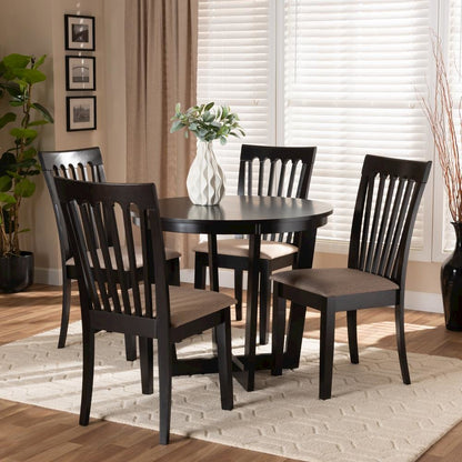 Sand Fabric Upholstered and Dark Brown Finished Wood 5-Piece Dining Set