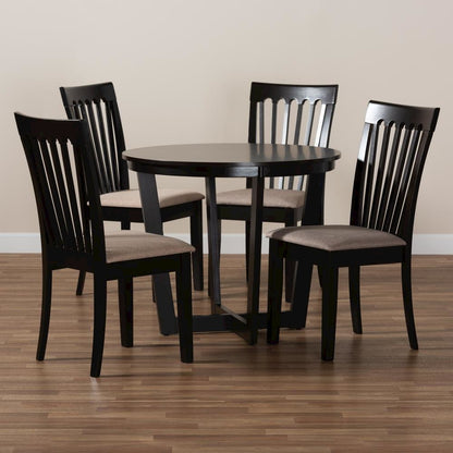 Sand Fabric Upholstered and Dark Brown Finished Wood 5-Piece Dining Set