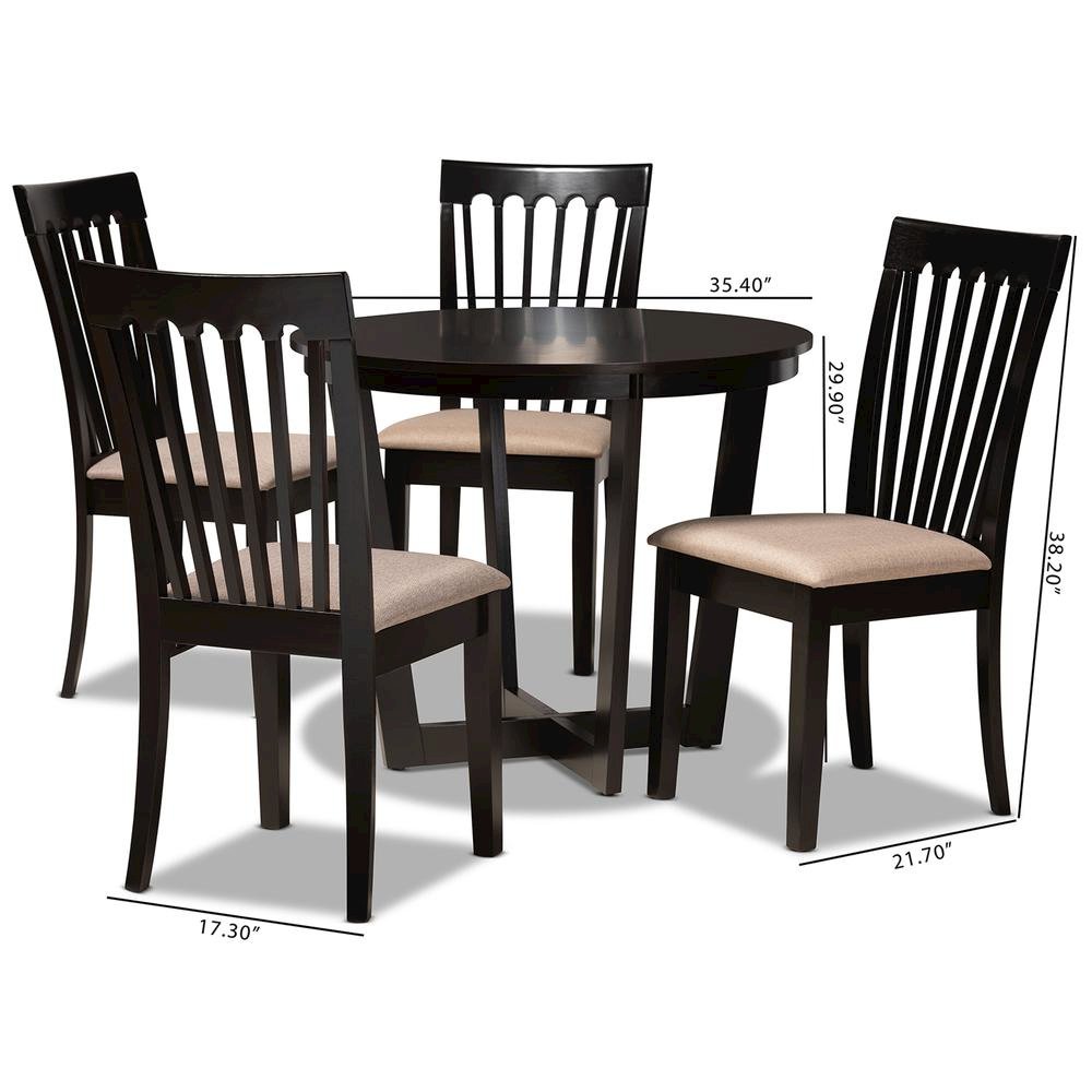 Sand Fabric Upholstered and Dark Brown Finished Wood 5-Piece Dining Set