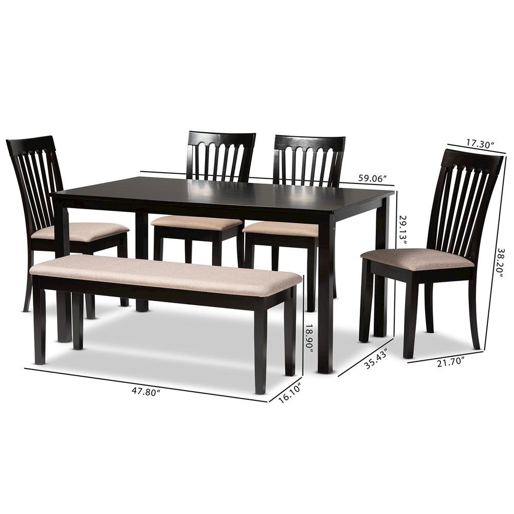 Sand Fabric Upholstered and Dark Brown Finished Wood 6-Piece Dining Set