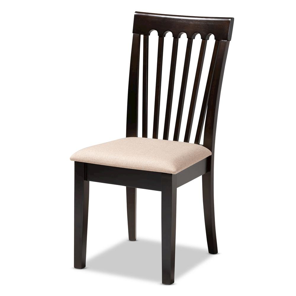 Sand Fabric Upholstered and Dark Brown Finished Wood 6-Piece Dining Set