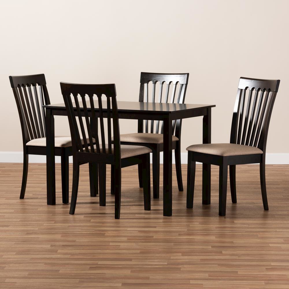Sand Fabric Upholstered Espresso Brown Finished Wood 5-Piece Dining Set