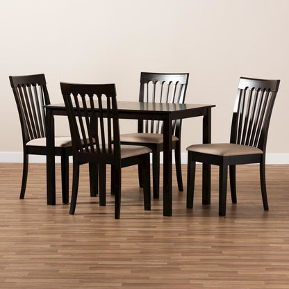 Sand Fabric Upholstered Espresso Brown Finished Wood 5-Piece Dining Set