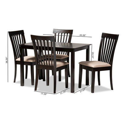 Sand Fabric Upholstered Espresso Brown Finished Wood 5-Piece Dining Set