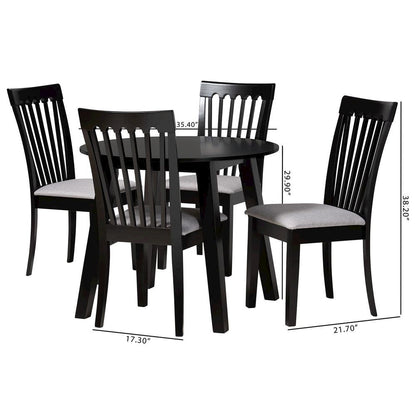 Nina Modern Grey Fabric and Espresso Brown Finished Wood 5-Piece Dining Set
