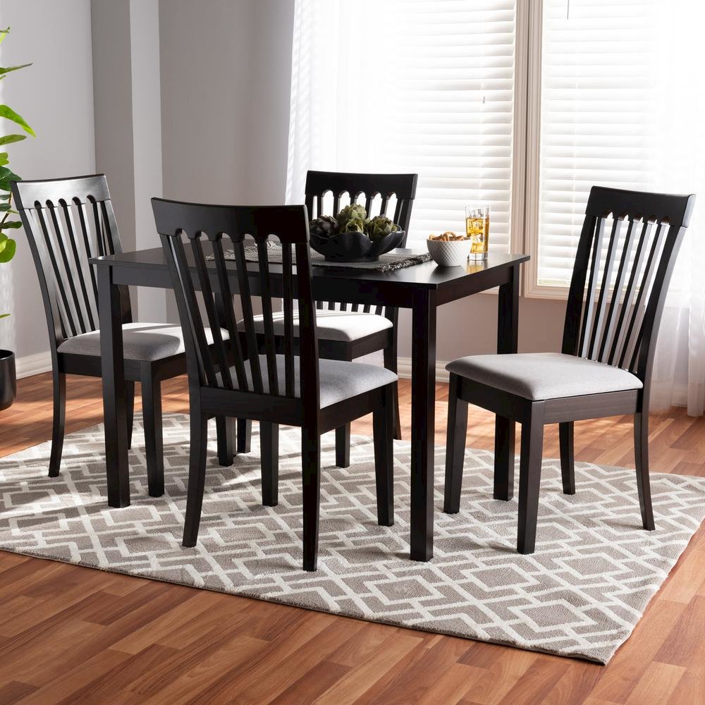 Gray Fabric Upholstered Espresso Brown Finished Wood 5-Piece Dining Set