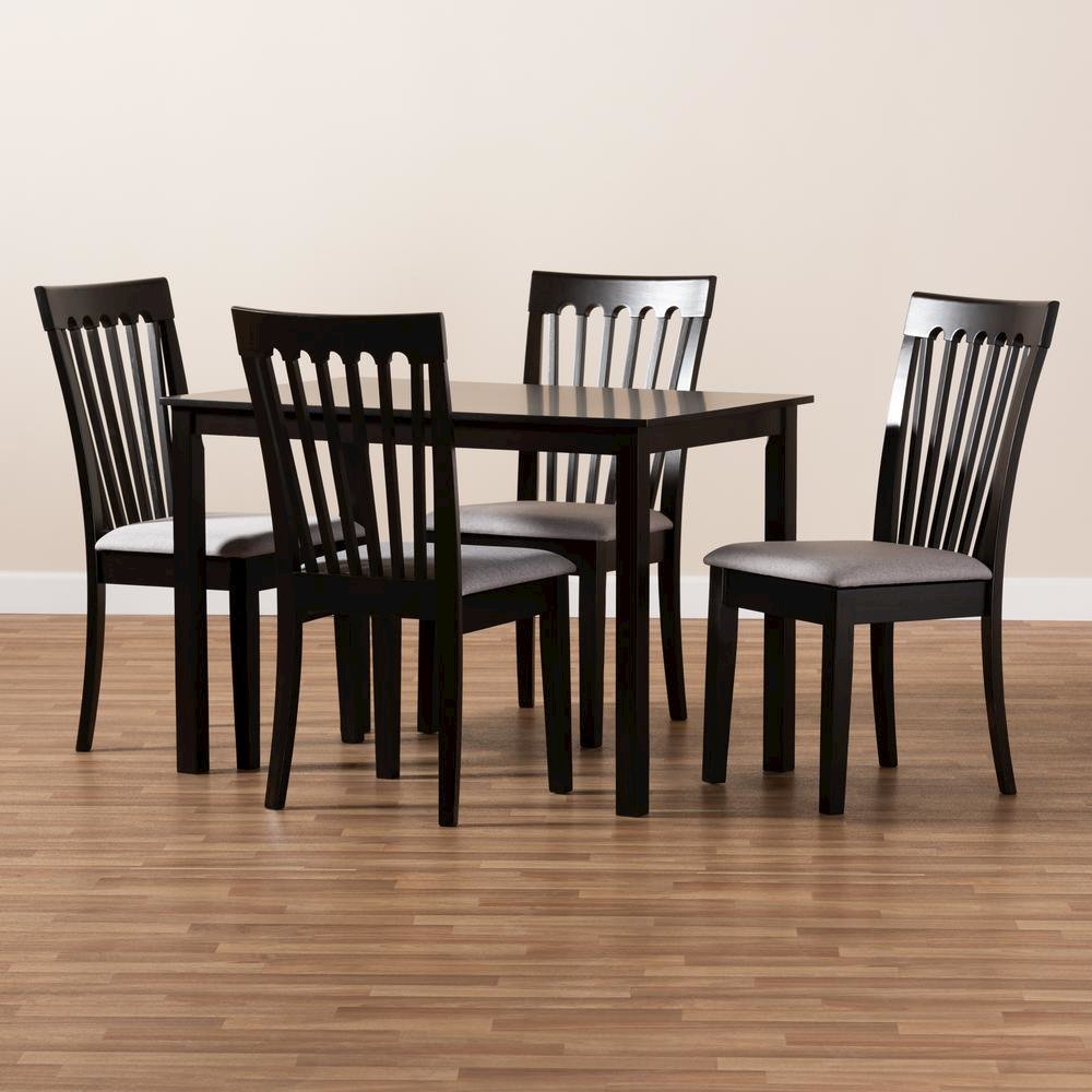 Gray Fabric Upholstered Espresso Brown Finished Wood 5-Piece Dining Set