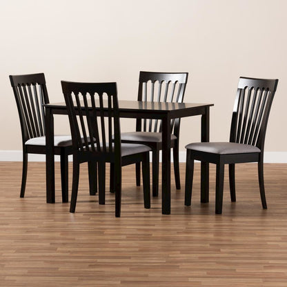 Gray Fabric Upholstered Espresso Brown Finished Wood 5-Piece Dining Set