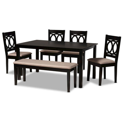 Sand Fabric Upholstered and Dark Brown Finished Wood 6-Piece Dining Set