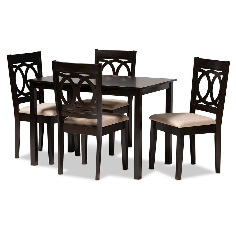 Sand Fabric Upholstered Espresso Brown Finished Wood 5-Piece Dining Set