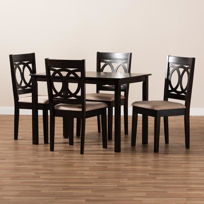 Sand Fabric Upholstered Espresso Brown Finished Wood 5-Piece Dining Set