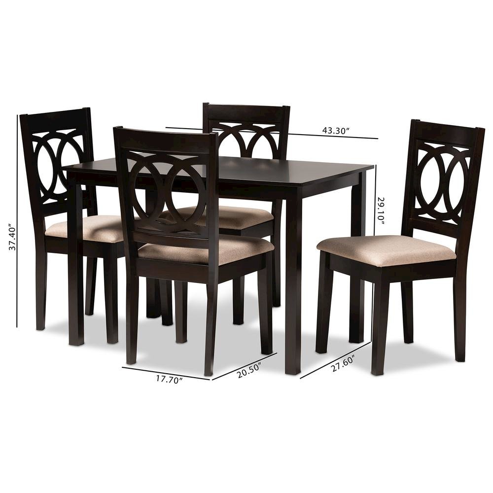 Sand Fabric Upholstered Espresso Brown Finished Wood 5-Piece Dining Set