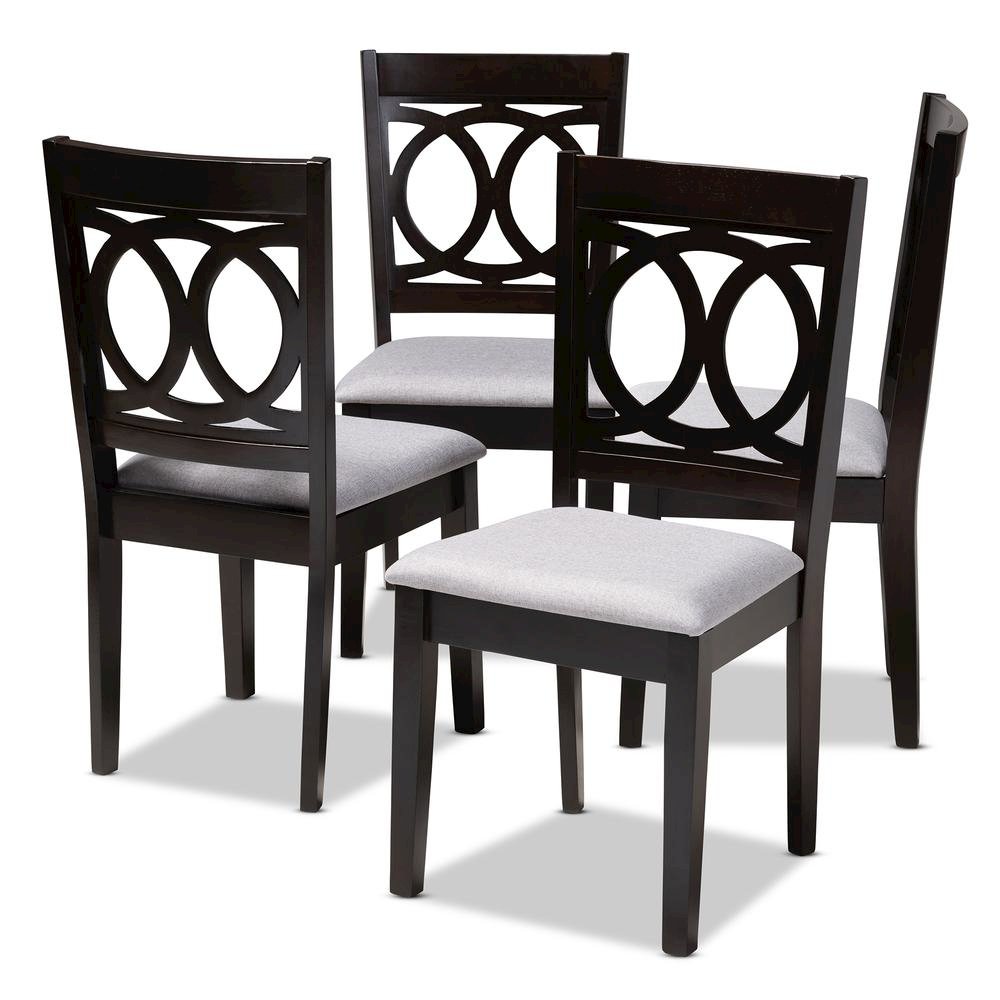 Gray Fabric Upholstered Espresso Brown Finished Wood Dining Chair Set of 4
