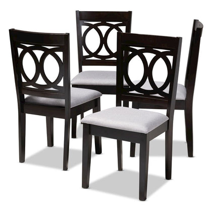 Gray Fabric Upholstered Espresso Brown Finished Wood Dining Chair Set of 4