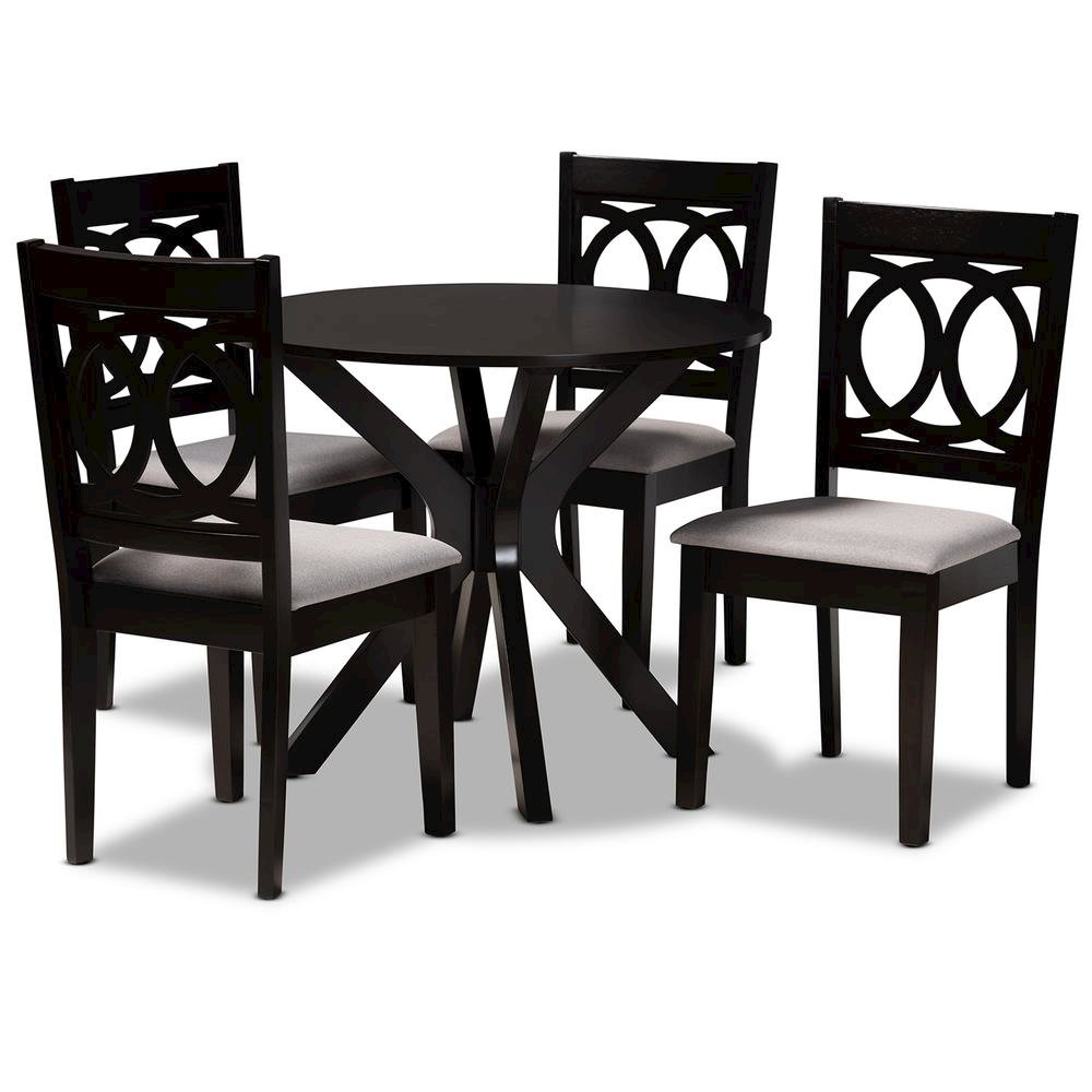 Grey Fabric Upholstered and Dark Brown Finished Wood 5-Piece Dining Set