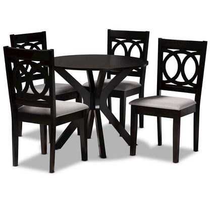 Grey Fabric Upholstered and Dark Brown Finished Wood 5-Piece Dining Set