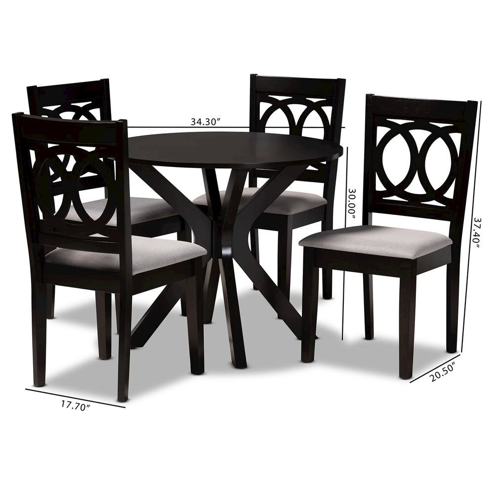 Grey Fabric Upholstered and Dark Brown Finished Wood 5-Piece Dining Set