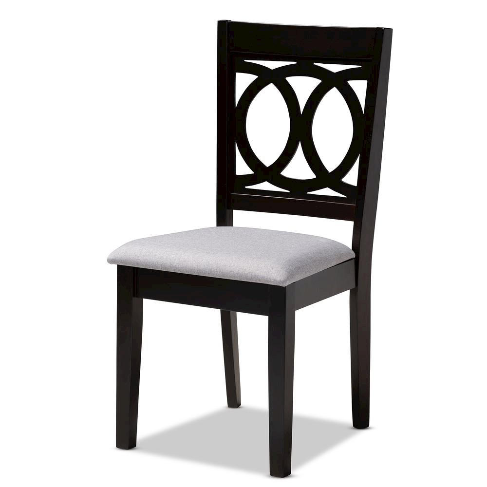 Gray Fabric Upholstered Espresso Brown Finished Wood Dining Chair Set of 4