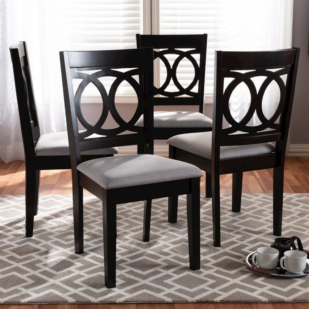 Gray Fabric Upholstered Espresso Brown Finished Wood Dining Chair Set of 4