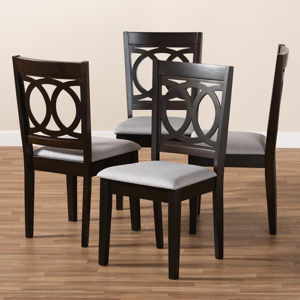 Gray Fabric Upholstered Espresso Brown Finished Wood Dining Chair Set of 4