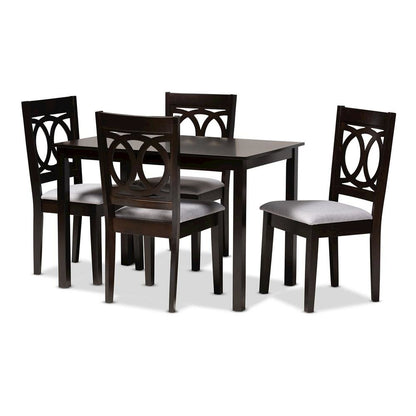Gray Fabric Upholstered Espresso Brown Finished Wood 5-Piece Dining Set