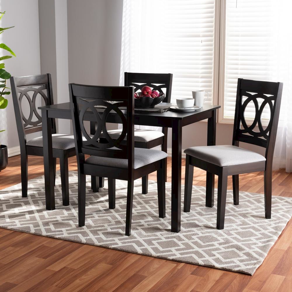 Gray Fabric Upholstered Espresso Brown Finished Wood 5-Piece Dining Set
