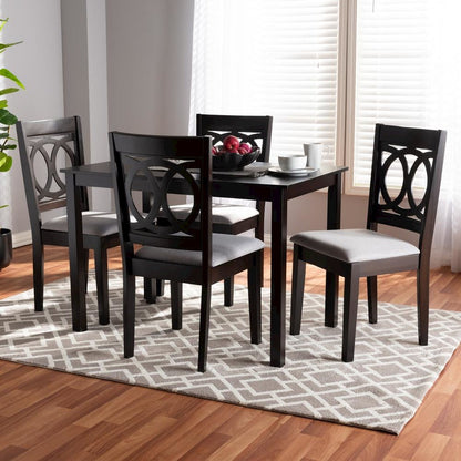 Gray Fabric Upholstered Espresso Brown Finished Wood 5-Piece Dining Set