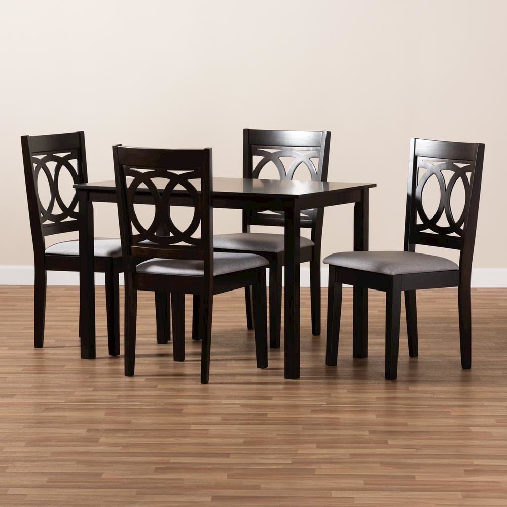 Gray Fabric Upholstered Espresso Brown Finished Wood 5-Piece Dining Set