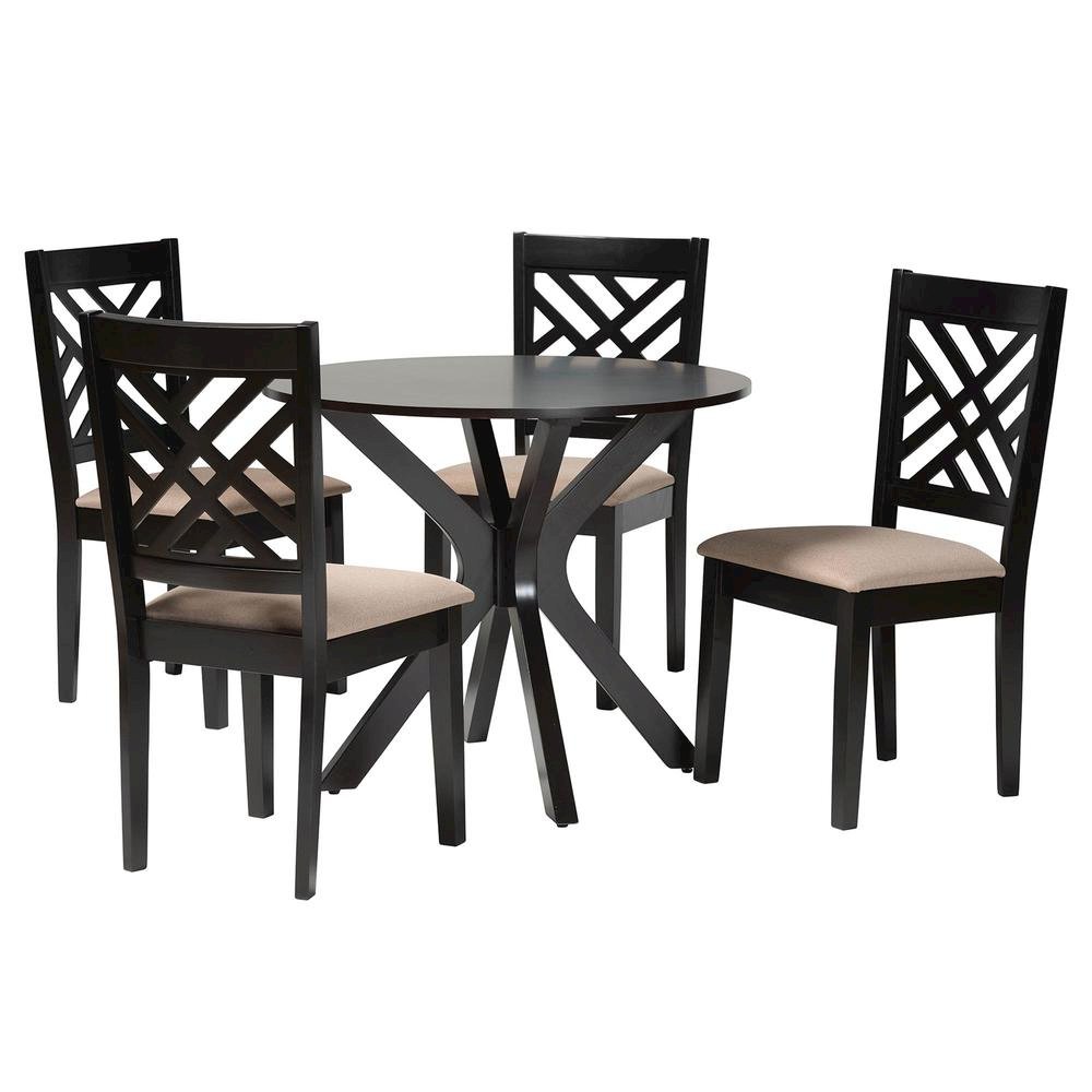 Norah Modern Sand Fabric and Dark Brown Finished Wood 5-Piece Dining Set