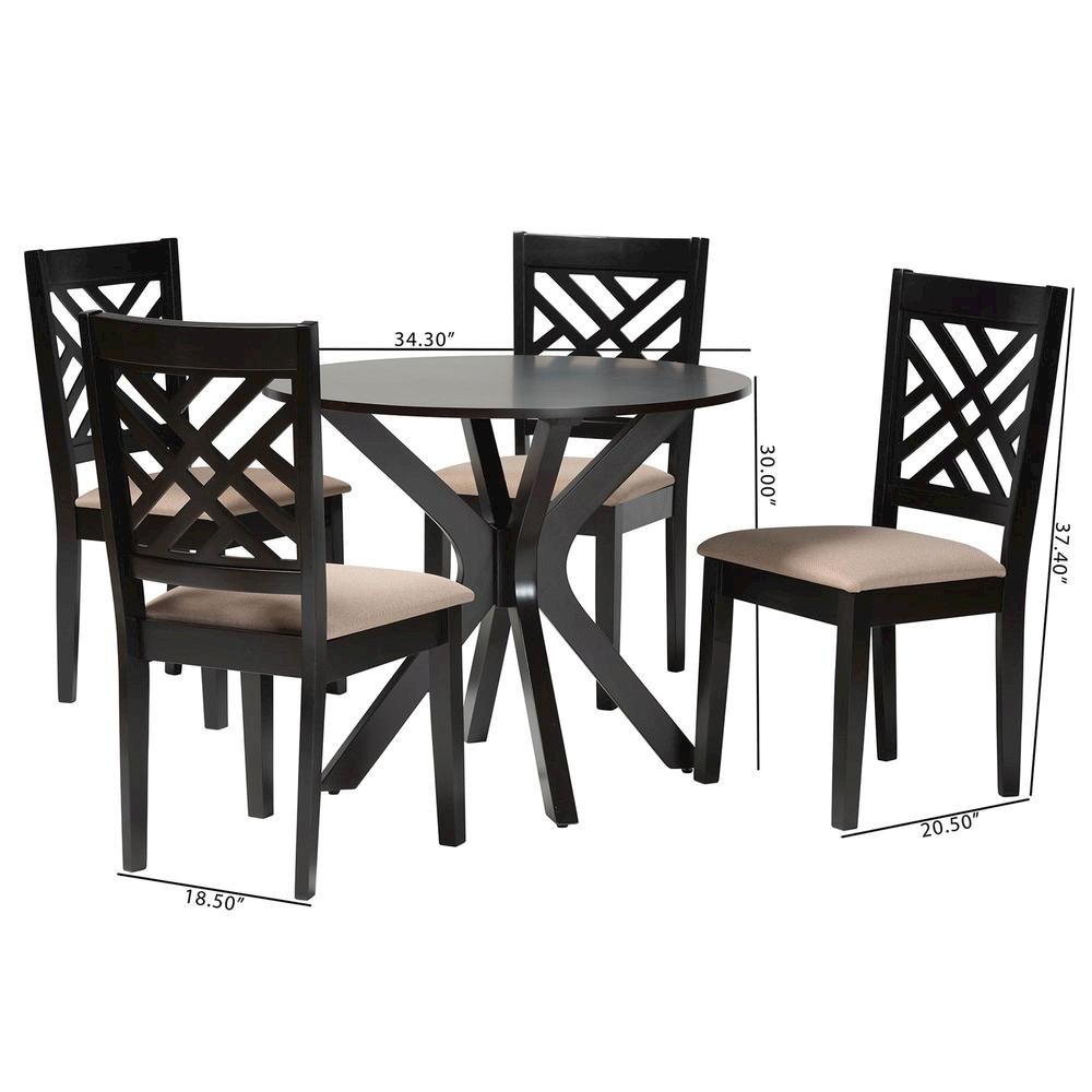 Norah Modern Sand Fabric and Dark Brown Finished Wood 5-Piece Dining Set