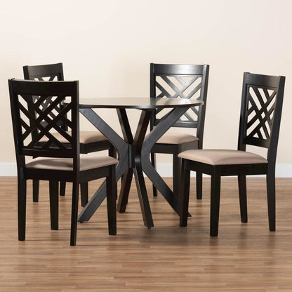 Norah Modern Sand Fabric and Dark Brown Finished Wood 5-Piece Dining Set