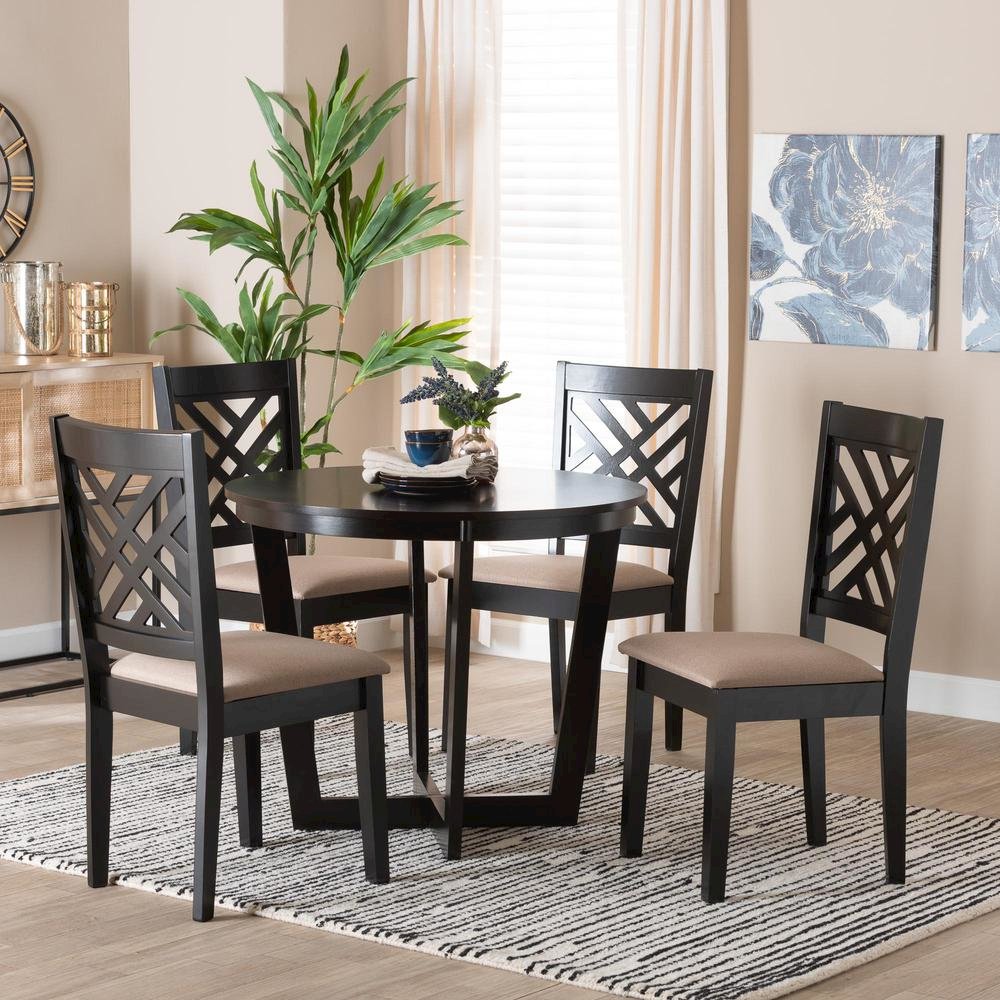 Alena Modern Sand Fabric and Dark Brown Finished Wood 5-Piece Dining Set